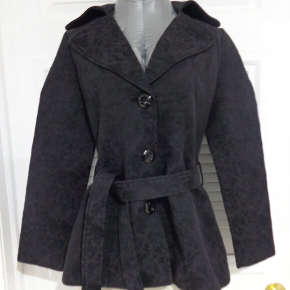 Cynthia Rowley  Women's Black Textured Belted Short Trench Jacket Coat Size S‎ - Picture 1 of 9